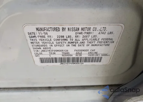 2005 Infiniti G35X z USA, uszkodzony, nr VIN JNKCV51F05M305124